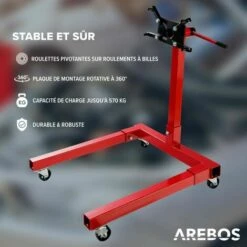 AREBOS Support Moteur | Support De Boîte De Vitesses | Moteur 570 Kg | Béquille De Montage | 360° Pivotant | Rouge | Sur Roulement à Billes | Robuste - Rouge 8 AREBOS Support Moteur | Support De Boîte De Vitesses | Moteur 570 Kg | Béquille De Montage | 360° Pivotant | Rouge | Sur Roulement à Billes | Robuste - Rouge -Treuil, cric, palan et accessoires Soldes Boutique 7804041 4