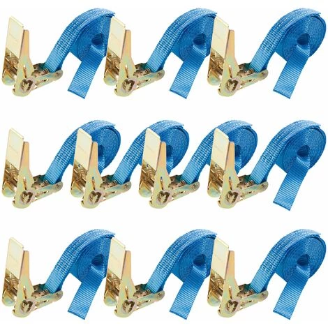 AREBOS 10 X Sangle D'Arrimage | Sangle à Cliquet Sangles | Pour Transport Moto | Camion Sangle Arrimage | Courroies De Tension Pour Camping-car | 4m X 25mm | 800 DaN | En Une Partie - Bleu 1 AREBOS 10 X Sangle D'Arrimage | Sangle à Cliquet Sangles | Pour Transport Moto | Camion Sangle Arrimage | Courroies De Tension Pour Camping-car | 4m X 25mm | 800 DaN | En Une Partie - Bleu