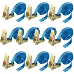AREBOS 10 X Sangle D'Arrimage | 6m X 25mm | 800 DaN | En Une Partie - Bleu